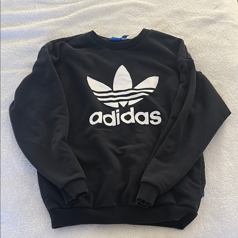 Adidas Men's Black and White Crewneck Sweater